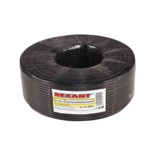 Кабель коаксиальный RG-58 A/U, 50 Ом, Cu/Al/Cu, 64%, 100 м, INDOOR, черный, REXANT