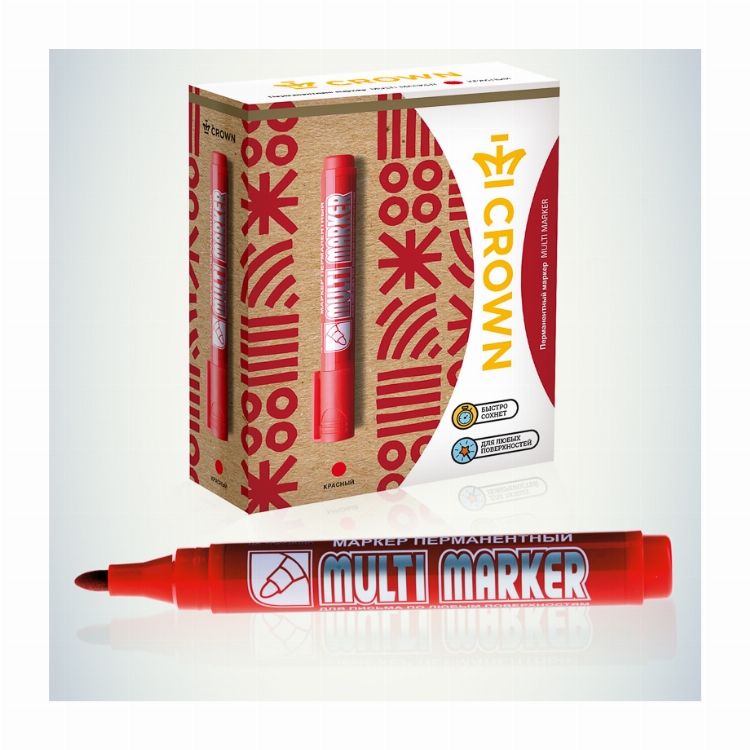 Маркер перманентный Crown «Multi Marker» 3 мм, красный, пулевидный