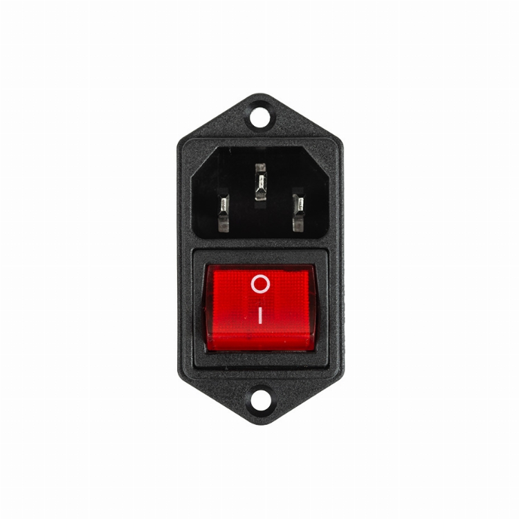 Выключатель клавишный 250 V 6 А (4с) ON-OFF красный с подсветкой и штекером C14 3PIN  REXANT