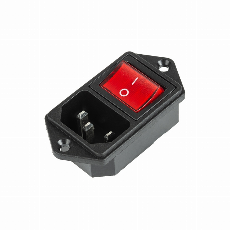 Выключатель клавишный 250 V 6 А (4с) ON-OFF красный с подсветкой и штекером C14 3PIN  REXANT
